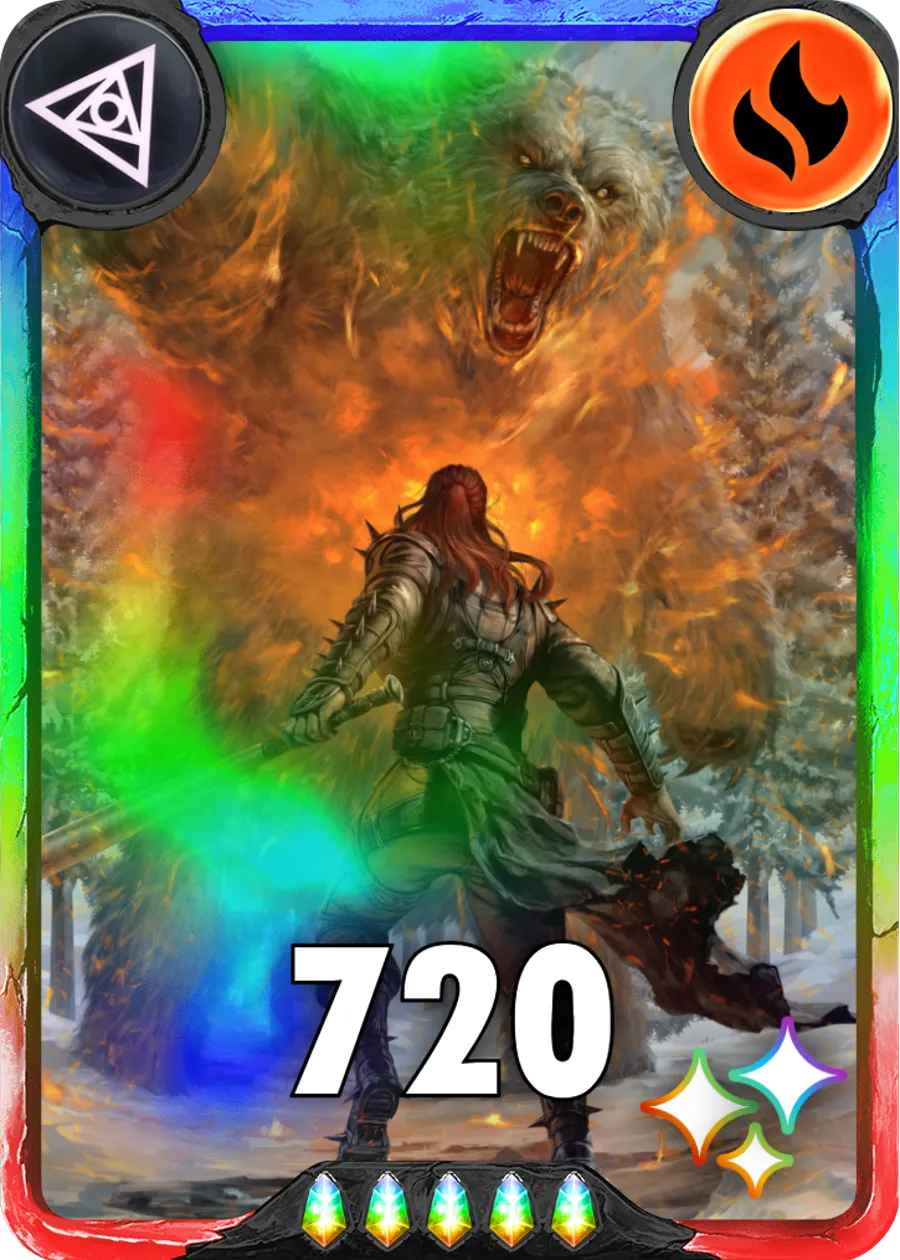 Carte saison 1 arkhante unique Sarash standard rang 5 grade S animation de niveau 1 element feu cross the ages